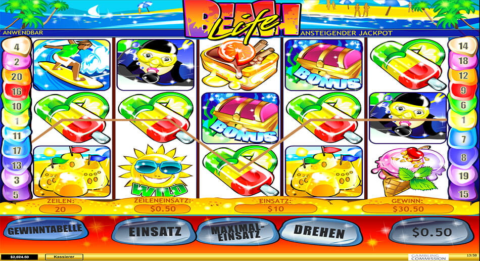 Der Beach Life Jackpot Spielautomat bei EuroGrand