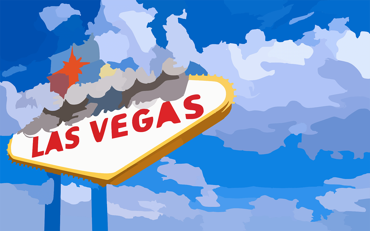 Ein gemaltes Ortsschild für Las Vegas.